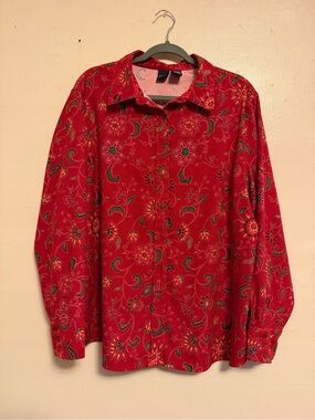 Basic Editions Red Floral Button-Down Shirt